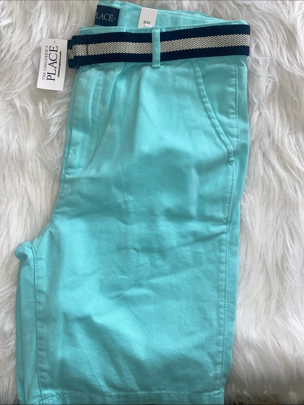 The Children's Place Aqua Chino Shorts with Navy & Cream Striped Belt